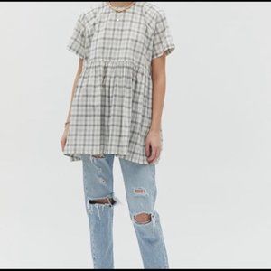 Urban Outfitters Plaid Gray White Top M NWT